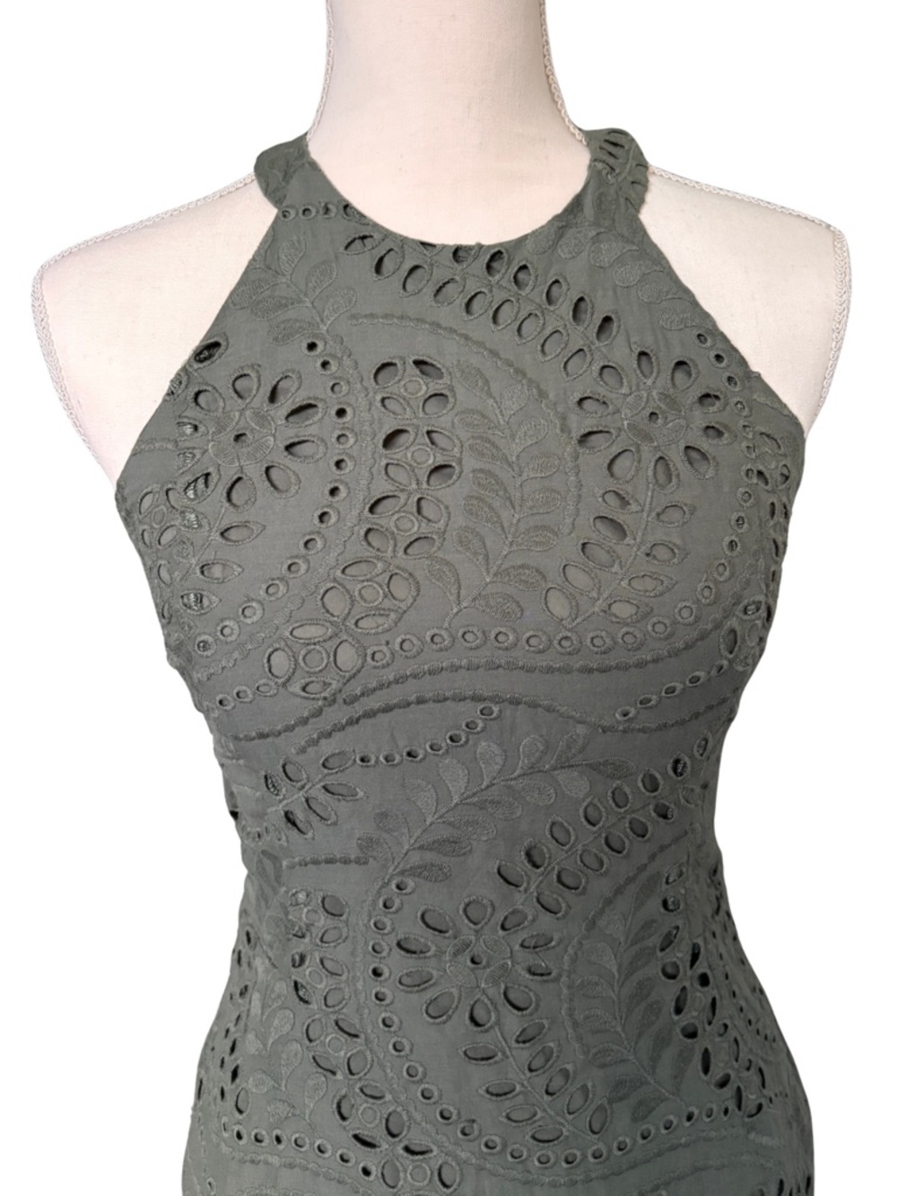 Parker Olive Green Halter Eyelet Midi Dress